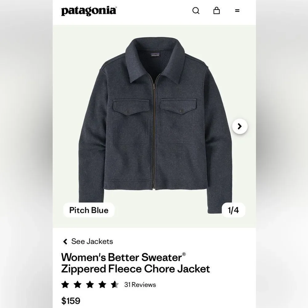 Women's Better Sweater® Zippered Fleece Chore Jacket NWT